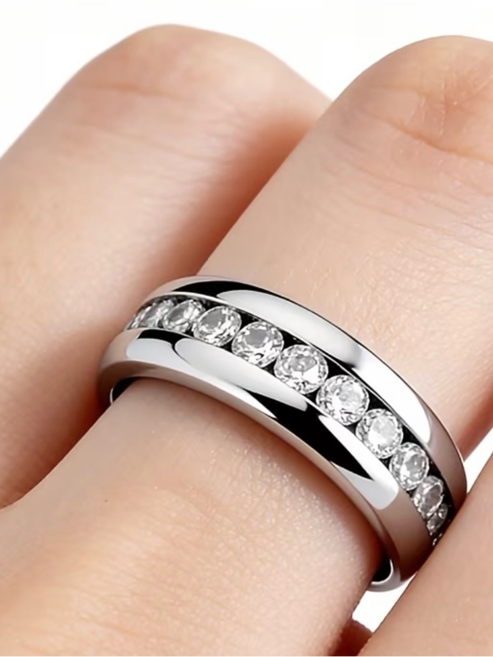 Titanium Sparkling Pave Cubic Zirconia Cuban Ring (US Size 7 or Size 6) - Picture 2 of 8